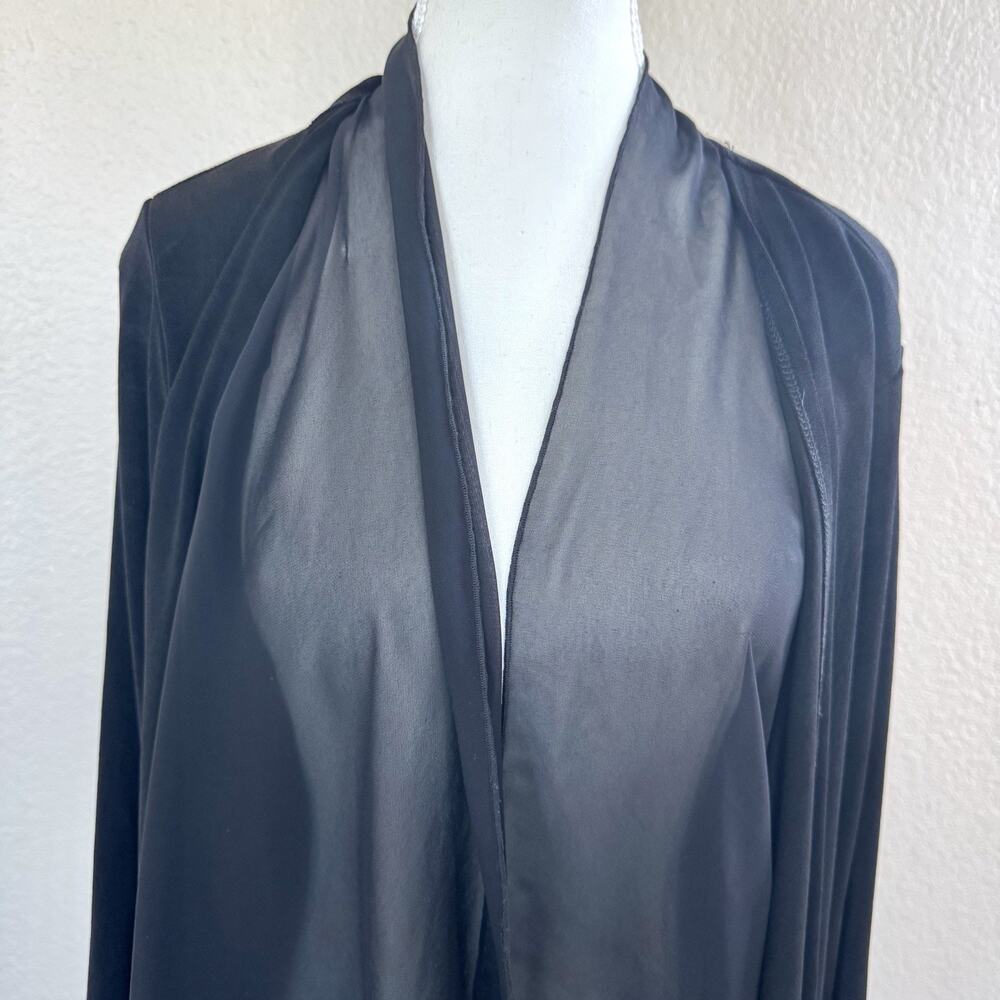 Chicos Travelers Size 3 Solid Black Open Front Sheer Drape Waterfall Cardigan - Picture 2 of 14